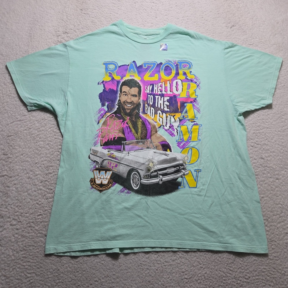 WWE Razor Ramon "Say Hello to the Bad Guy" Teal Size 2XL T-Shirt-NEW